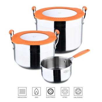 Set 3 Cacerolas de Acero Inoxidable 1.7, 3.3, 4.5 l SAN IGNACIO