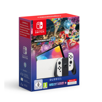 Consola Nintendo Switch OLED con Mario Kart 8 Deluxe y 12 meses Nintendo Switch Online, Blanca