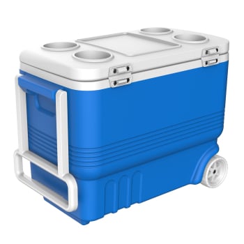 Nevera Rígida 25L con Ruedas, Asa de Transporte, Azul