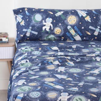 Juegos de Sábanas Junior 3 Piezas de Algodón Cama 90 cm TEX HOME Astros Azul