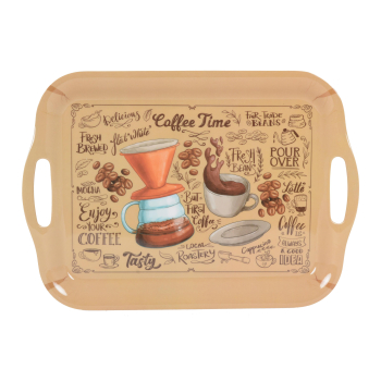 Bandeja con Mango Decorado Coffee de Melamina 36x26 cm