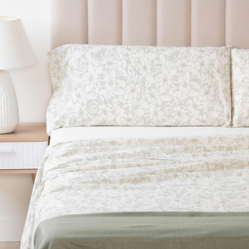 Juegos de Sábanas de Algodón 4 Piezas Cama 150 cm TEX HOME Fancy Clematis Verde
