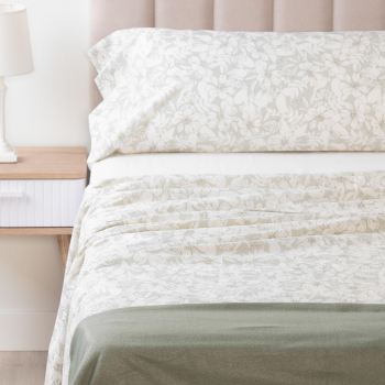 Juego de Sábanas de Algodón 3 Piezas Cama 135 cm TEX HOME Fancy Clematis Verde