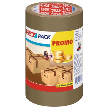 Cinta de embalaje marrón Tesapack Standard, pack de 3 rollos de 66mx50mm