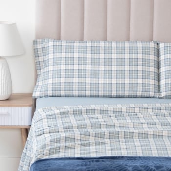 Juego de Sábanas de Algodón 4 Piezas Cama 180 cm TEX HOME Scott Cuadros Azul