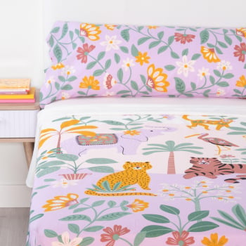 Juego de Sábanas Junior 3 Piezas de Algodón Cama 90 cm TEX HOME  Jungla Morado