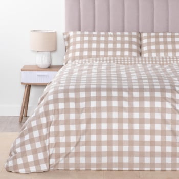 Funda Nórdica de Franela 3 Piezas Cama 150 cm TEX HOME Scott Cuadros Beige