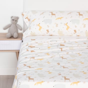 Juego de Sábanas 3 Piezas de Algodón Cama 90 cm TEX HOME Animal Blanco