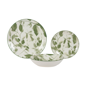 Vajilla de Porcelana de 12 piezas TABERSEO Lauri - Hojas Verde