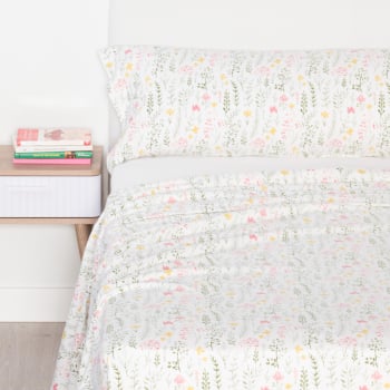 Juego de Sábanas 3 Piezas de Algodón Cama 90 cm TEX HOME Flor Multi Blanco