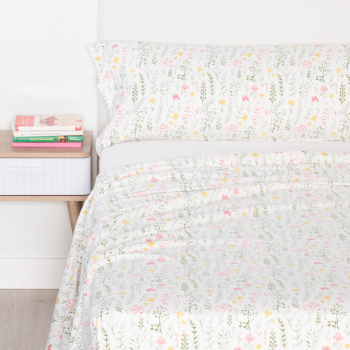 Juego de Sábanas 3 de Algodón Cama 135 cm TEX HOME Flor Multi Blanco