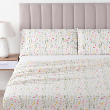 Juego de Sábanas 4 Piezas de Franela Cama 150 cm TEX HOME Flor Multi Blanco