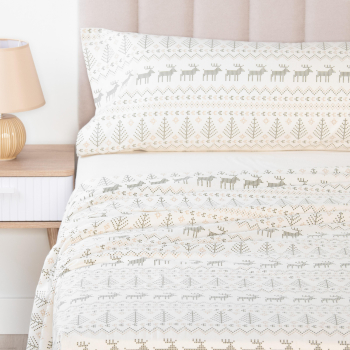 Juego de Sábanas 3 Piezas de Algodón Cama 105 cm TEX HOME Renos Blanco