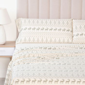 Juego de Sábanas 4 Piezas de Franela Cama 150 cm TEX HOME Renos Blanco