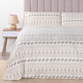 Funda Nórdica de Franela 3 Piezas Cama 135 cm TEX HOME Xmas Renos Blanco