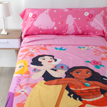 Juego de Sábanas 3 Piezas Cama 90 cm Princesas DISNEY Rosa