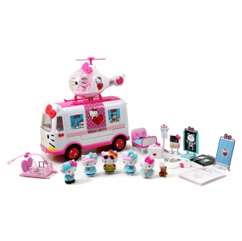 Dickie - Hello Kitty Playset Helicóptero con Furgoneta Figuras y Accesorios