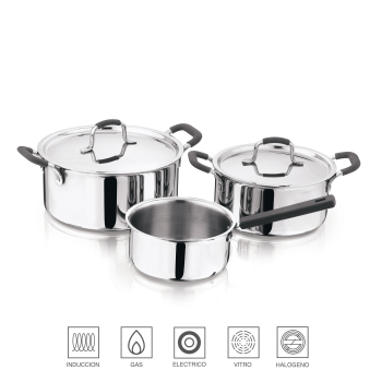 Batería de Cocina MASTERPRO Tryply Foodies, Acero Inoxidable, 5 Piezas, Aptas Inducción