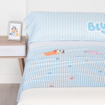Juego de Sábanas 3 Piezas de Algodón Cama 90 cm Bluey BBC Azul