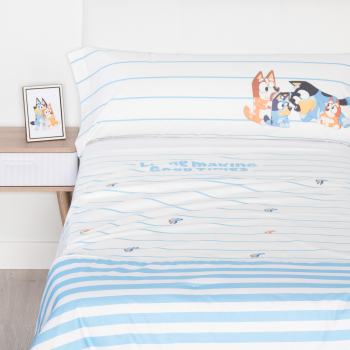 Juego de Funda Nórdica de Algodón Cama 90 cm Bluey BBC Blanco 