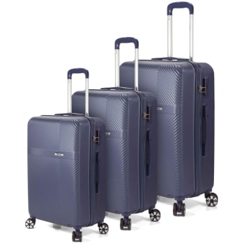Set 3 Maletas de Viaje (Cabina + Mediana + Grande) Rígidas, 4 ruedas, Benzi, Azules