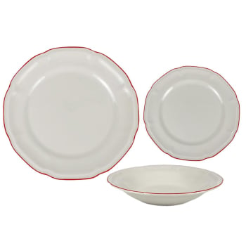 Vajilla de Porcelana Blanca de 12 pzas CARREFOUR HOME Candy - Filo Rojo