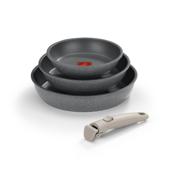 Set 3 Sartenes MONIX One Click Pietra, Antiadherente, de Aluminio, Apto Inducción, 18-22-26 cm, con Mango Desmontable