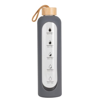 Botella de Cristal con Funda de Silicona 1L - Gris