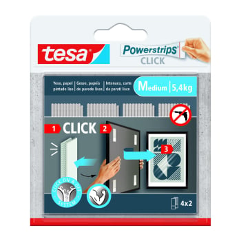 Tiras Cuelga Cuadros Medianas 4x2 5,4kg Tesa Powerstrips Click, Blanco