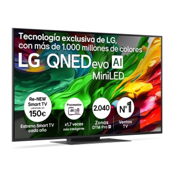 Smart TV QNED 55" (139,7 cm) LG 55QNED86A6A con IA, 4K MiniLED, 120 Hz, HDR, 100% Volumen de Color, Dolby Digital Plus