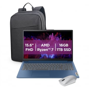 Ordenador Portátil Lenovo IdeaPad Slim 3, Ryzen 7 5825U, 16GB, 1TB SSD, FHD, 15,6 - 39,62 cm, W11 con Maletín y Ratón