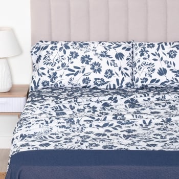Juego de Sábanas 4 Piezas de Poliéster Cama 150 cm TEX BASIC Microlisa Azul