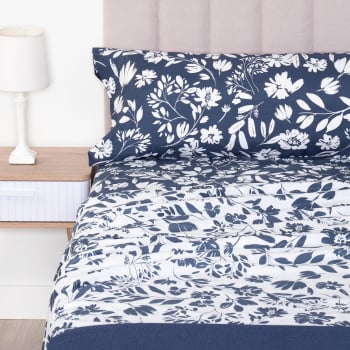 Juego de Sábanas 3 Piezas de Poliéster Cama 90 cm TEX BASIC Microlisa Azul