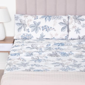 Juego de Sábanas 4 Piezas de Algodón Percal  Cama 150 cm TEX BASIC Daphne Blanco