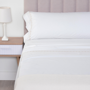 Juego de Sábanas 3 Piezas de Algodón Cama 105 cm TEX HOME Luxury Vega Blanco