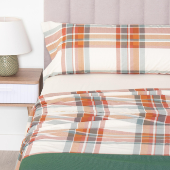 Juego de Sábanas 3 Piezas de Algodón Cama 90 cm TEX HOME Fancy Tartan Beige