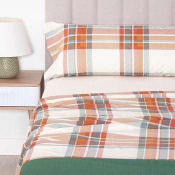 Juego de Sábanas 3 Piezas de Algodón Cama 135 cm TEX HOME Fancy Tartan Beige