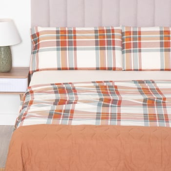 Juego de Sábanas 4 Piezas de Algodón Cama 150 cm TEX HOME Fancy Tartan Beige