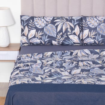 Juego de Sábanas 4 Piezas de Algodón Cama 150 cm TEX HOME Bio Sacha Azul