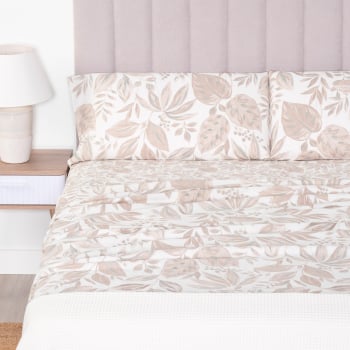 Juego de Sábanas 4 Piezas de Algodón Cama 150 cm TEX HOME Bio Sacha Beige