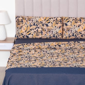 Juego de Sábanas 4 Piezas de Algodón Cama 150 cm TEX HOME Bio Neela Azul
