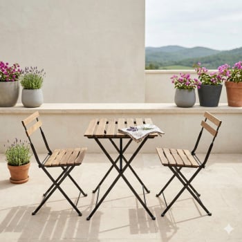 Set Balcón Bistro Madera Mesa + 2 Sillas