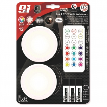 Luces Led Touch RGB más White con Mando Nine&One (Pilas AAA Incluidas) 2 ud