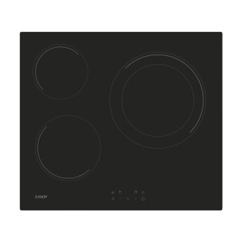 Placa Vitrocerámica Candy CH63DCC, 5700 W, 60 cm, 3 Zonas de Cocción, 9 Niveles de Potencia