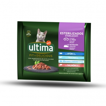 Comida húmeda selección de pescados para gatos esterilizados adultos Ultima 4x85 g