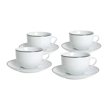 Set 4 Tazas de Porcelana 220cc Nuar con Plato - Filo Negro