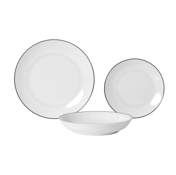 Vajilla de Porcelana Blanca de 12 pzas IDEALCASA Nuar - Negro