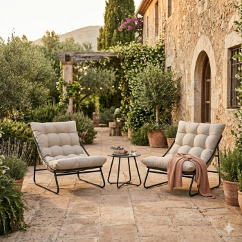 Conjunto de Jardín Set Café Mesa + 2 Sillones, Tropea