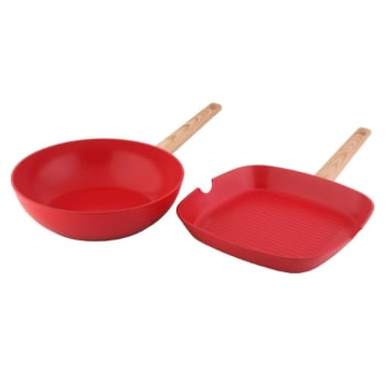 Set 2 Sartenes CARREFOUR HOME, Aluminio, Antiadherente, Apto Inducción, Wok 28 cm y Grill 28 cm