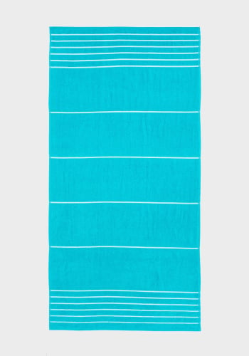 Toalla de Playa de Algodón 150x75 cm TEX BASIC Velour Raya Turquesa